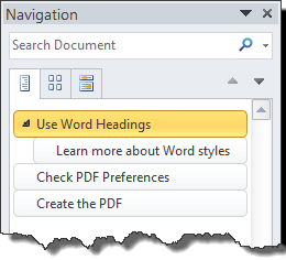 Navigation pane in Word 2010