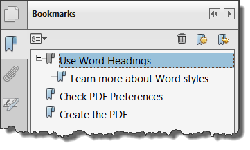 Bookmarks panel in Adobe Acrobat