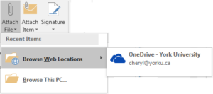The Attach File menu showing OneDrive under Browse Web Locations