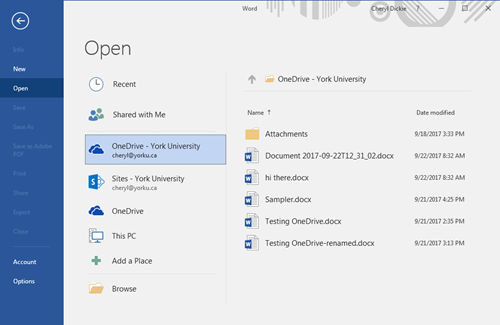 Opening a file from OneDrive