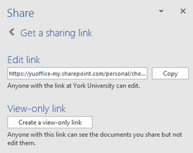 Creating a Sharing link from Word 2016