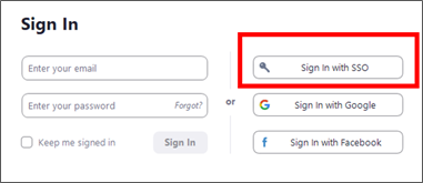 Screen shot of the sign in dialogue showing the Sign in with SSO button